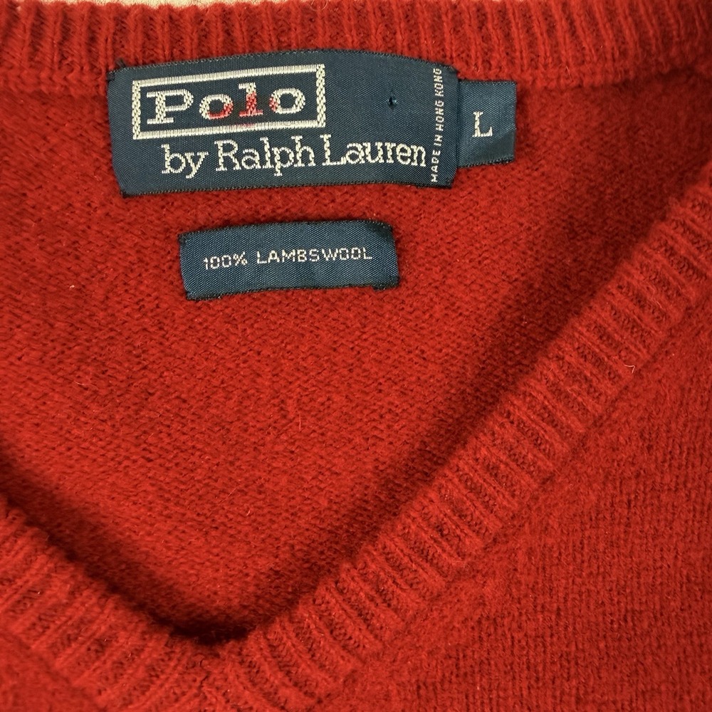 Ralph Lauren Polo Red Lambs Wool V Neck Sweater Large‎ - Picture 3 of 3